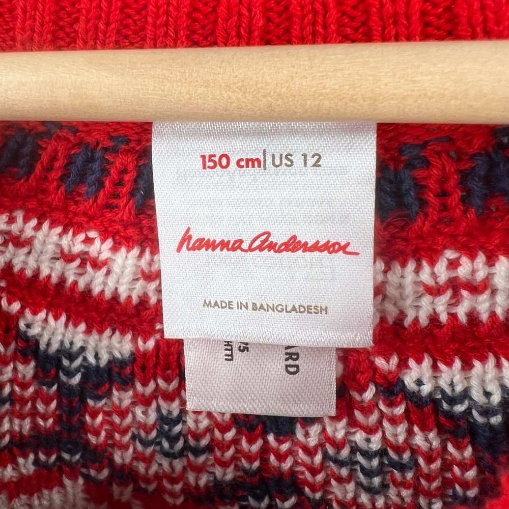 Hanna Andersson Sweater Dress Red White Knit Scandinavian Traditional Kids 12 - Picture 4 of 5